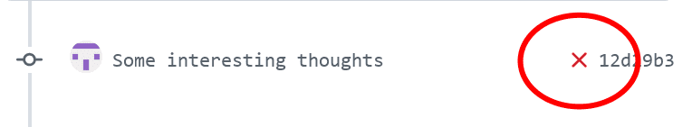 The pull request with a commit with a red x next to it